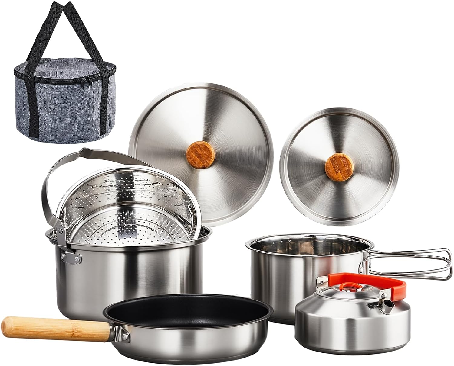 Outdoor Camping Kettle - 6pcs Set Peralatan Masak, Panci Anti