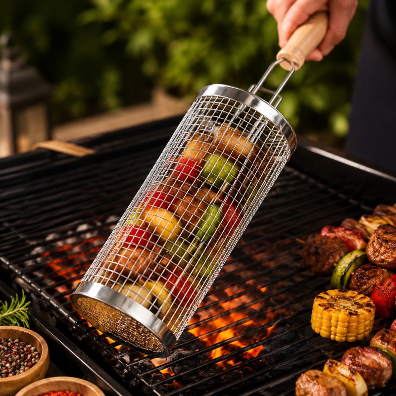 Outdoor Camping Cooking Set - Set Keranjang Panggangan Barbekyu Bulat dari